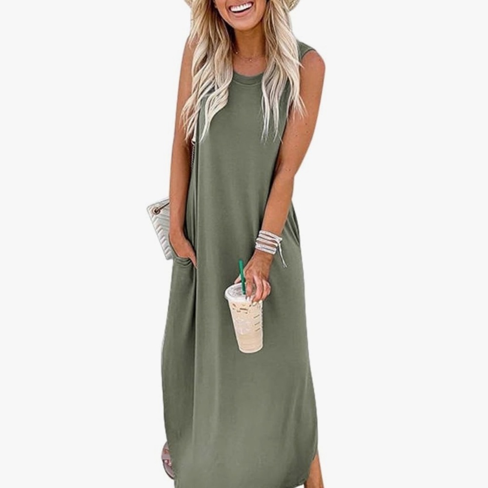 Sleeveless Olive Maxi Dress - Casual Everyday Style